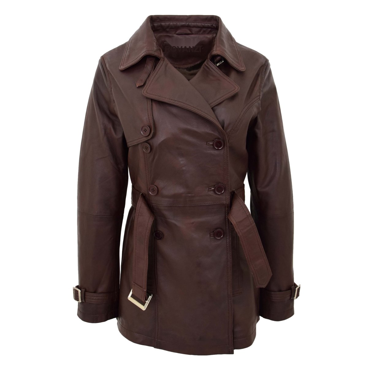 BUNERI Trench de Cuero Doble Botonadura para Mujer Marrón Sienna - Imagen 5