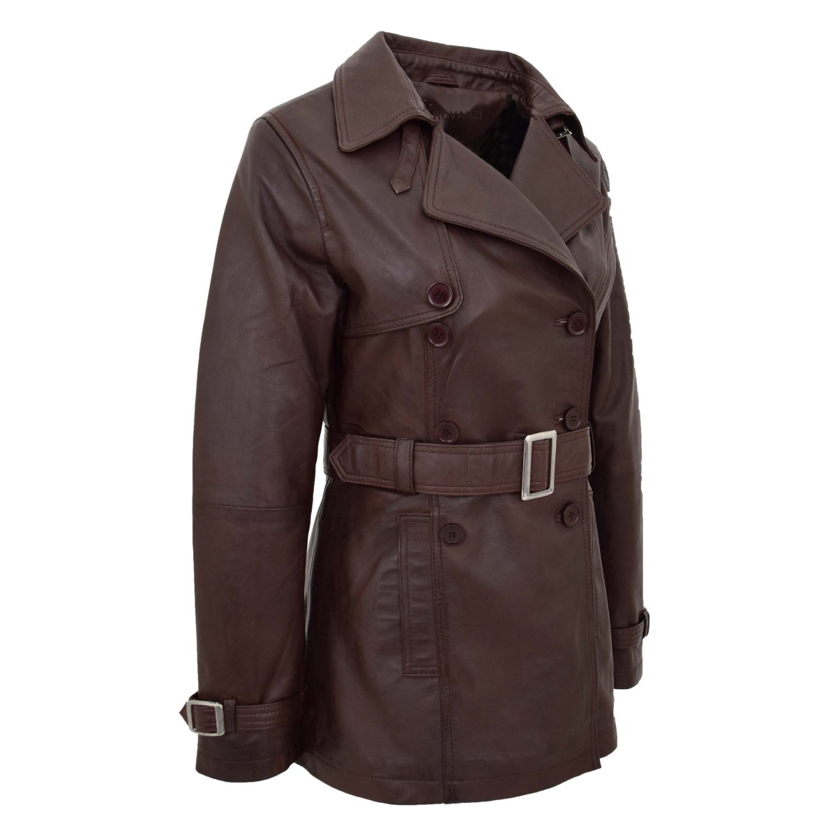 BUNERI Trench de Cuero Doble Botonadura para Mujer Marrón Sienna - Imagen 6