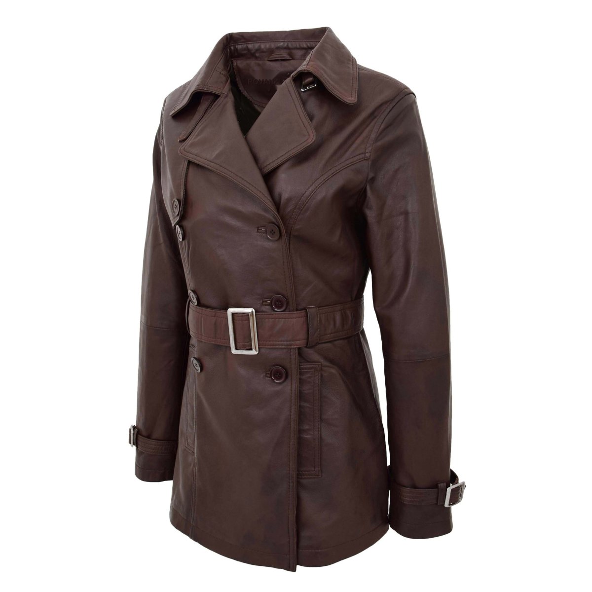BUNERI Trench de Cuero Doble Botonadura para Mujer Marrón Sienna - Imagen 7