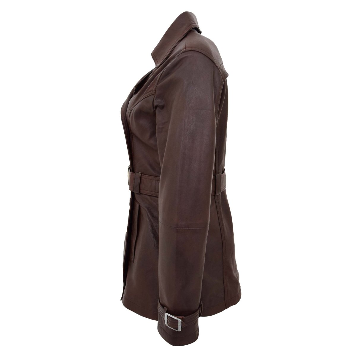 BUNERI Trench de Cuero Doble Botonadura para Mujer Marrón Sienna - Imagen 8