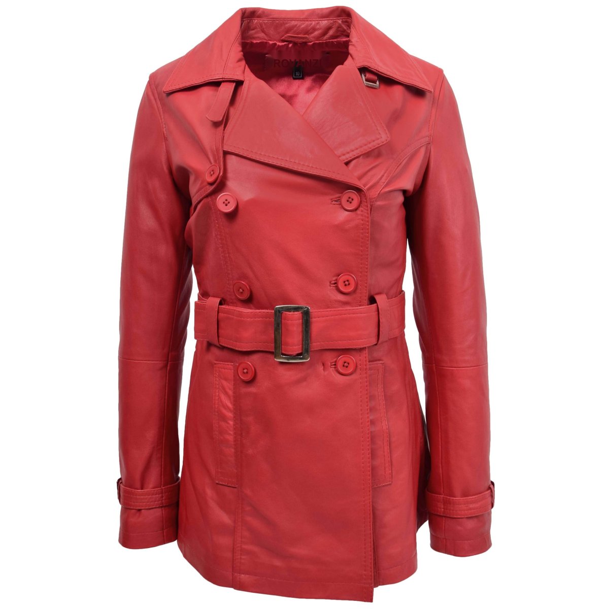 BUNERI Trench de Cuero Doble Botonadura para Mujer Rojo Sienna - Imagen 2