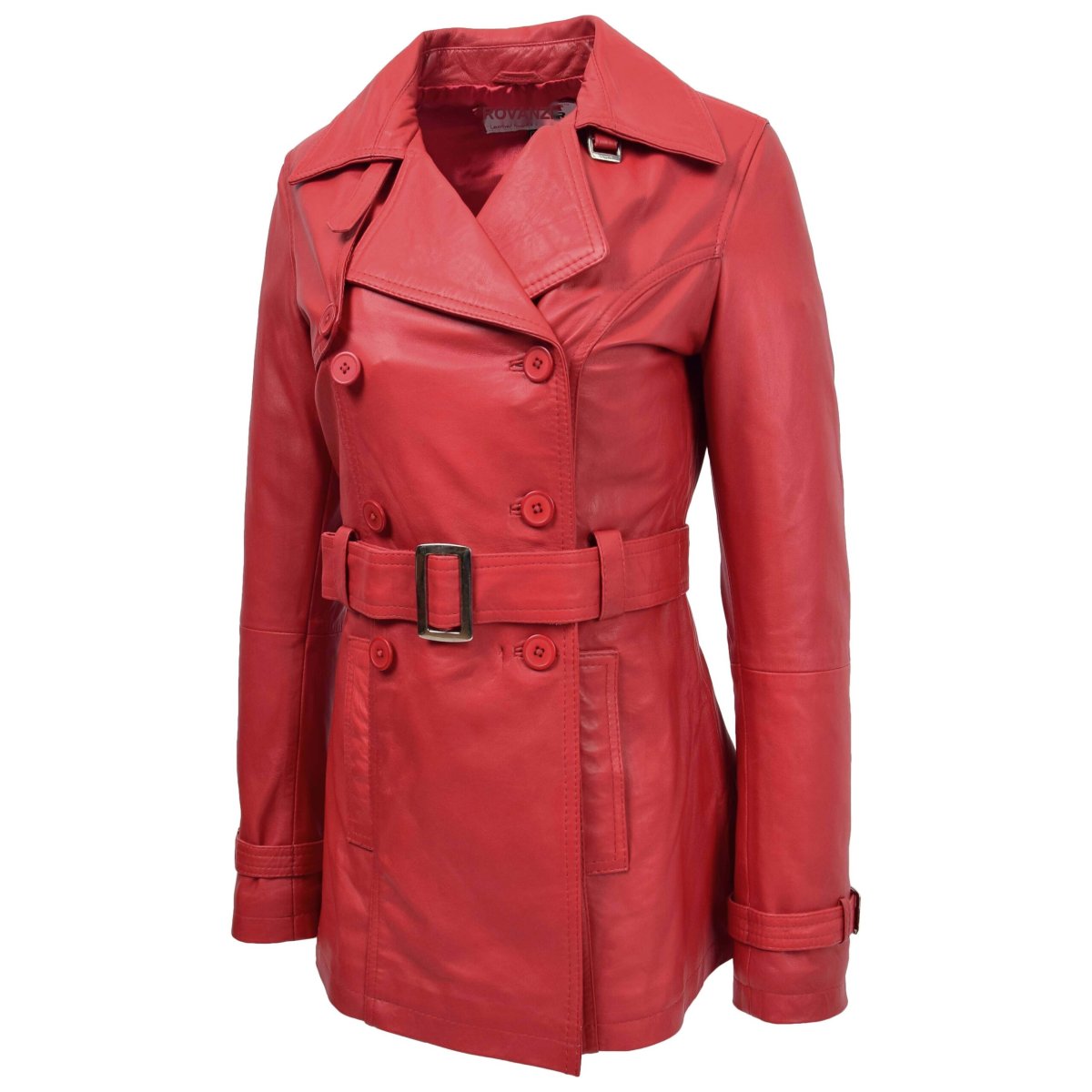 BUNERI Trench de Cuero Doble Botonadura para Mujer Rojo Sienna - Imagen 4