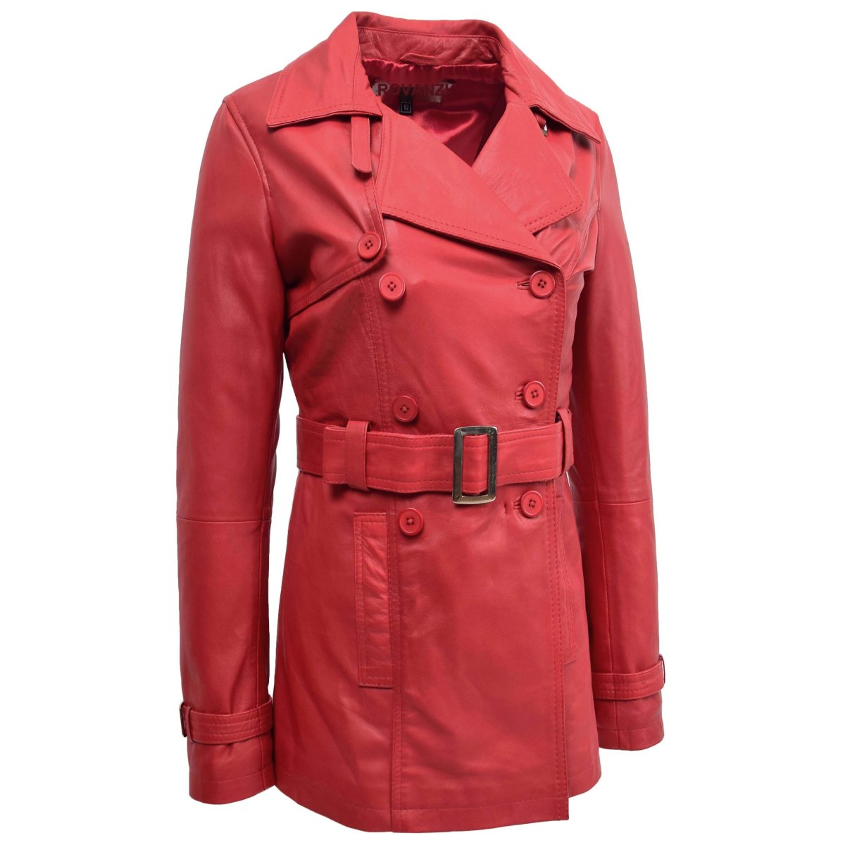BUNERI Trench de Cuero Doble Botonadura para Mujer Rojo Sienna - Imagen 5