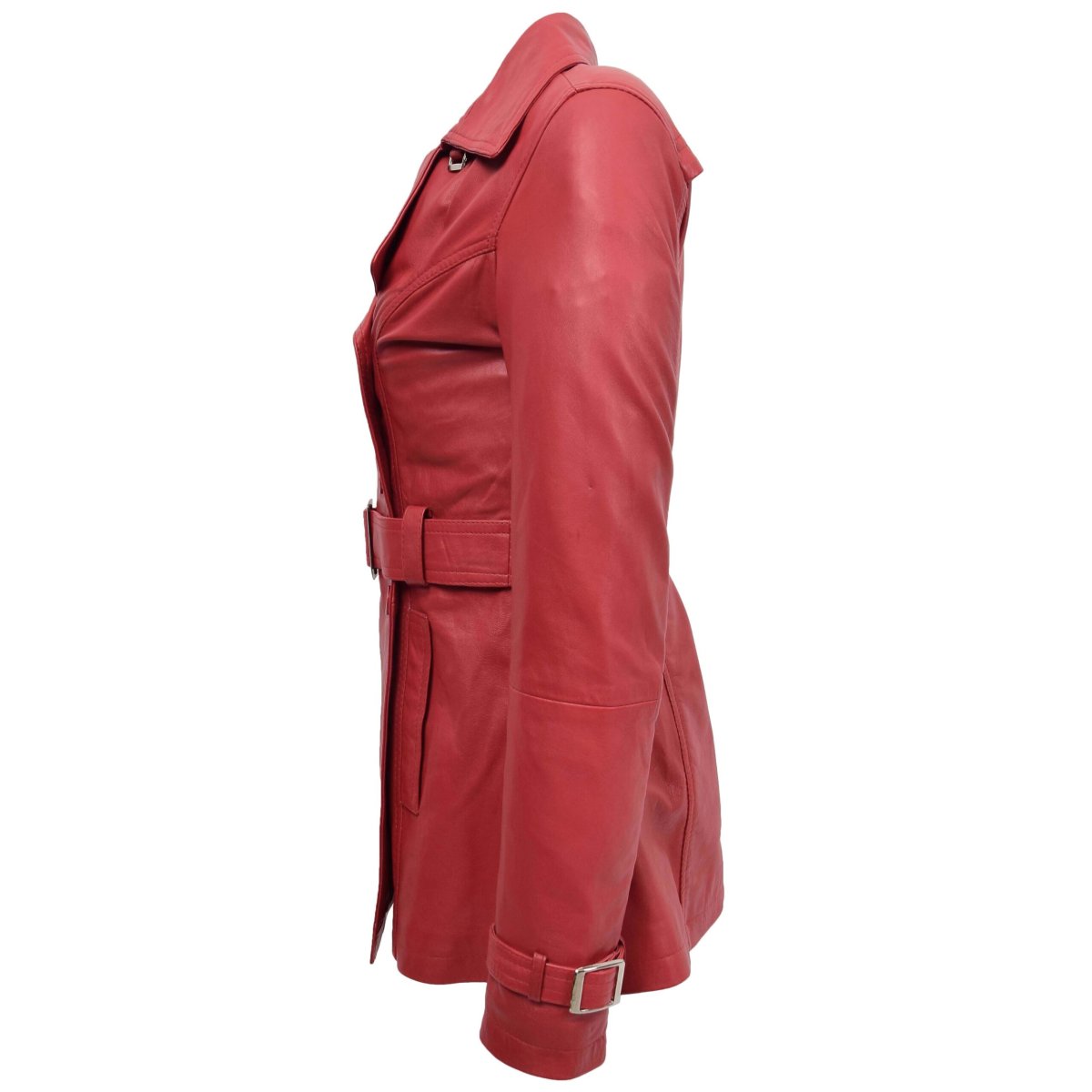 BUNERI Trench de Cuero Doble Botonadura para Mujer Rojo Sienna - Imagen 6