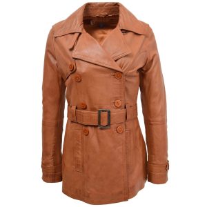BUNERI Abrigo Trench de Cuero Tostado Cruzado para Mujer