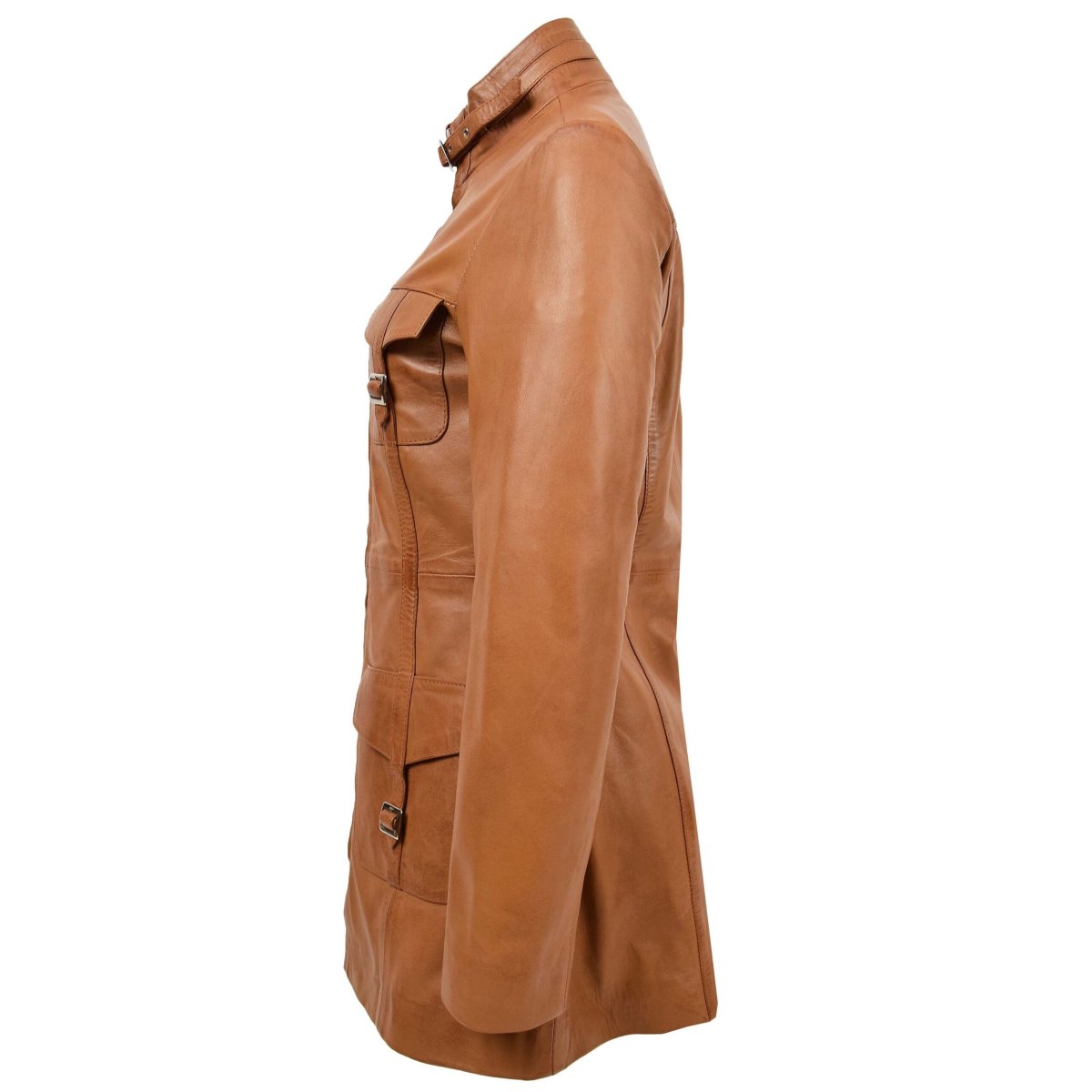 BUNERI Chaqueta de Cuero Tostado con Doble Cremallera para Mujer - Imagen 6