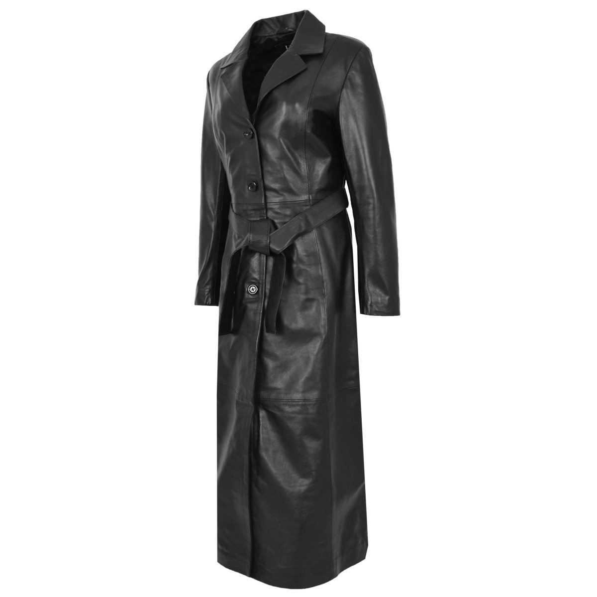BUNERI Abrigo de Cuero de Largo Total Clásico para Mujer Negro - Imagen 5