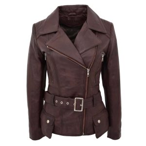 BUNERI Biker de Cuero Celia Marrón Largo Caderas