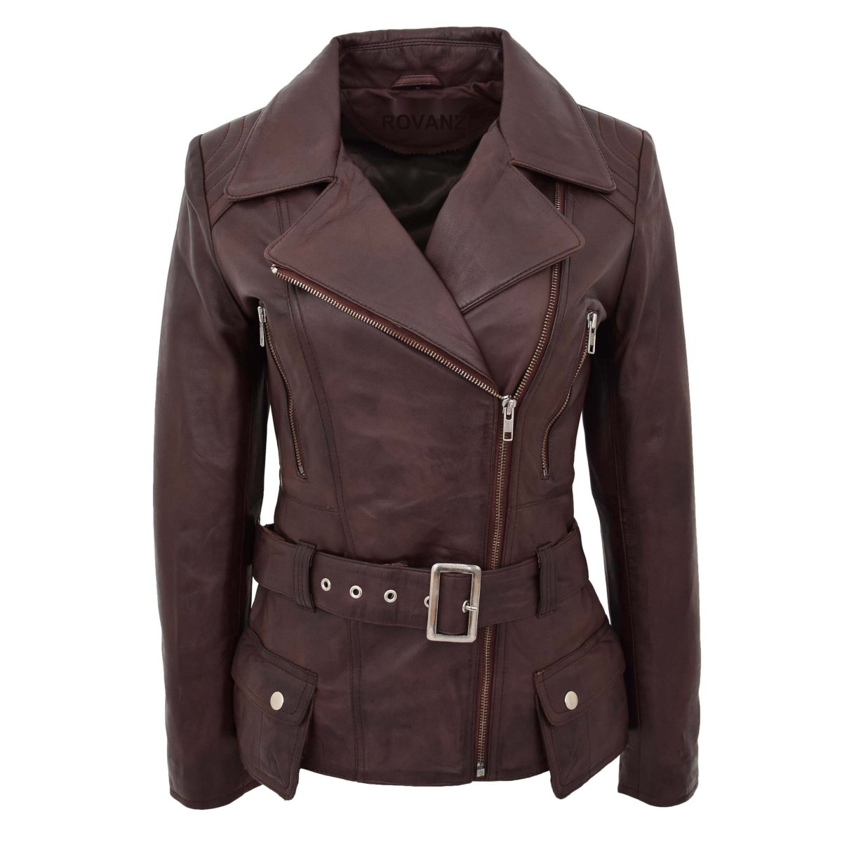 BUNERI Biker de Cuero Celia Marrón Largo Caderas