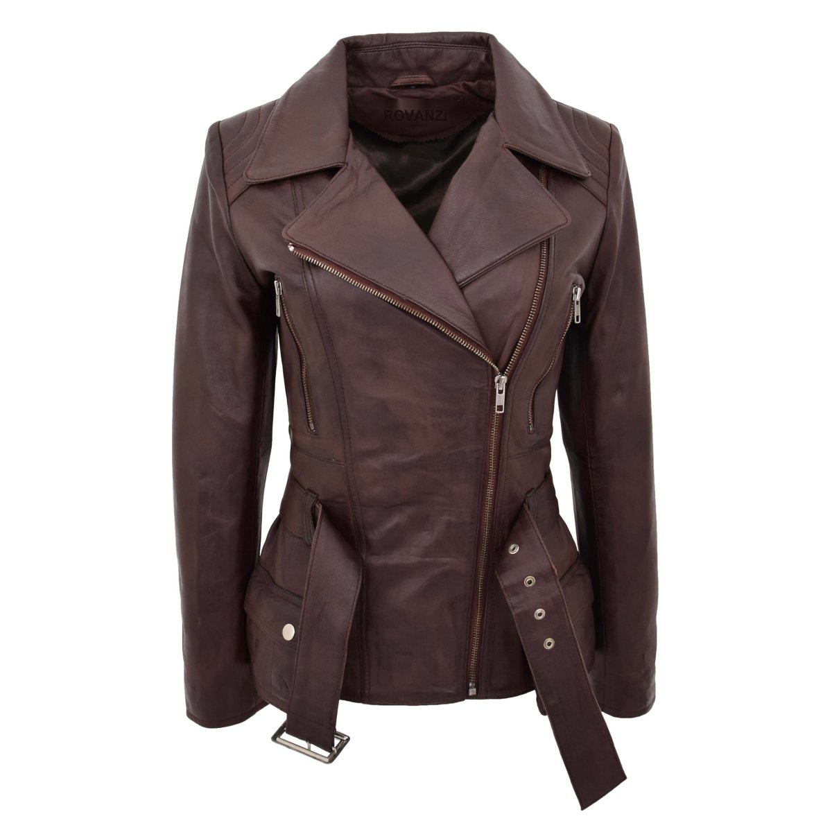 BUNERI Biker de Cuero Celia Marrón Largo Caderas - Imagen 5