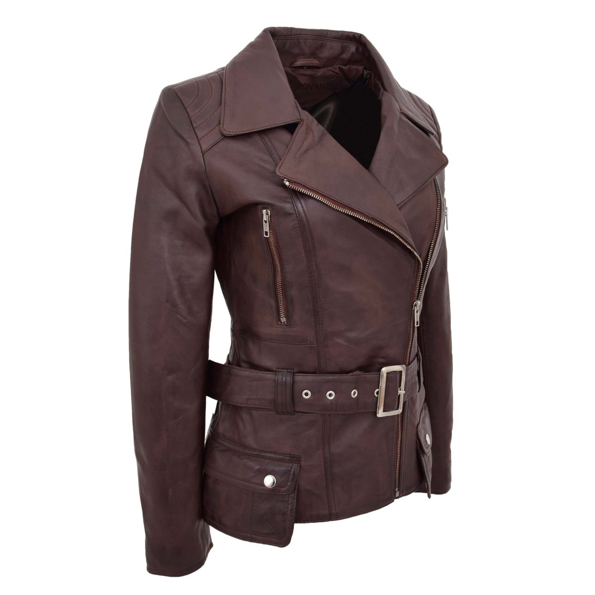 BUNERI Biker de Cuero Celia Marrón Largo Caderas - Imagen 6