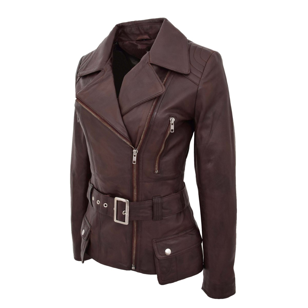 BUNERI Biker de Cuero Celia Marrón Largo Caderas - Imagen 7