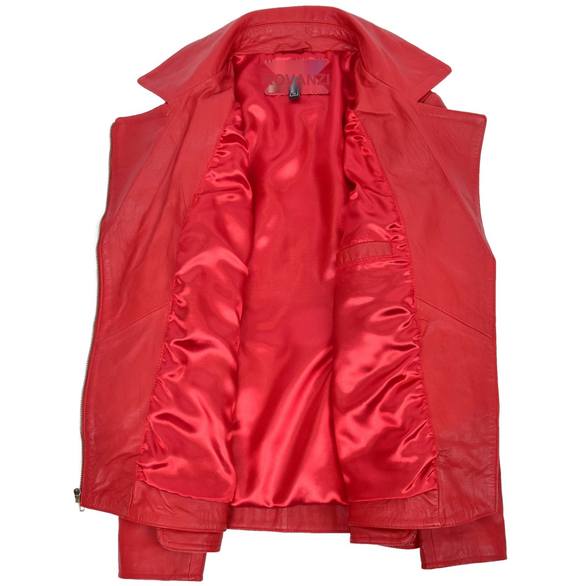 BUNERI Chaqueta Biker Mujer Cuero Rojo Largo Cadera - Imagen 7