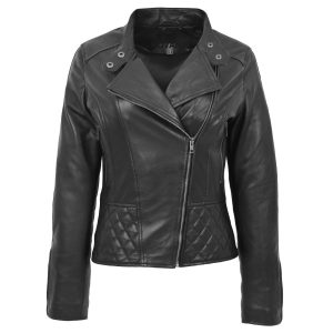 BUNERI Biker Cuero Laura Negro Cuello Alzado