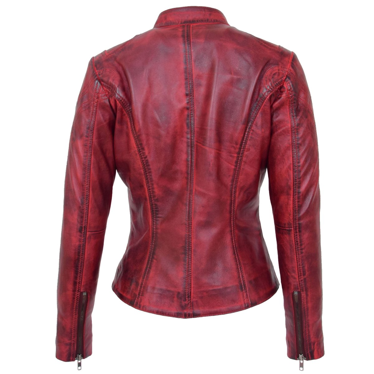 BUNERI Chaqueta de Cuero Estilo Café Racer para Mujer Rojo Quemado - Imagen 3