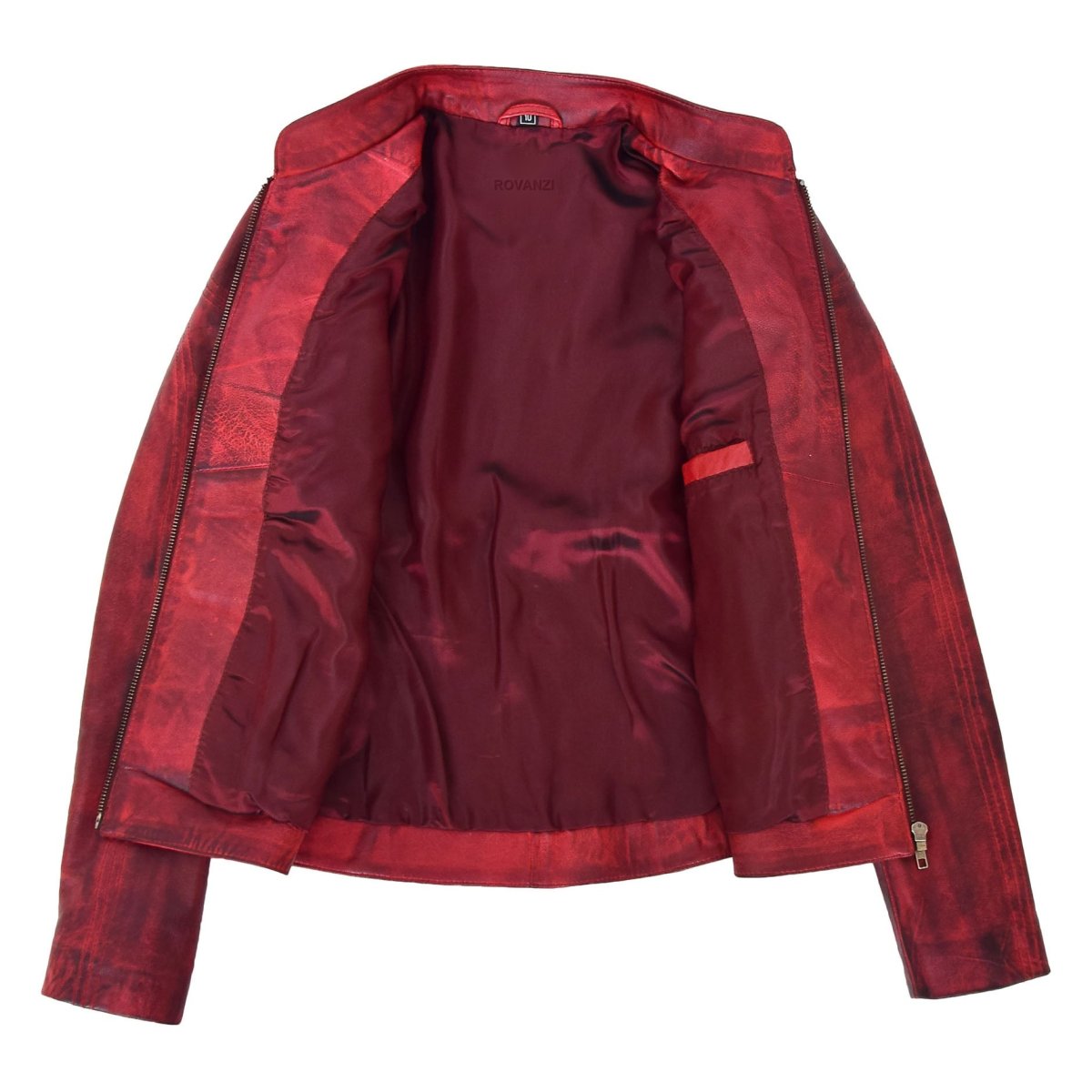 BUNERI Chaqueta de Cuero Estilo Café Racer para Mujer Rojo Quemado - Imagen 7