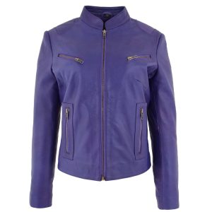 BUNERI Chaqueta de Cuero Morada para Mujer con Cuello Alto