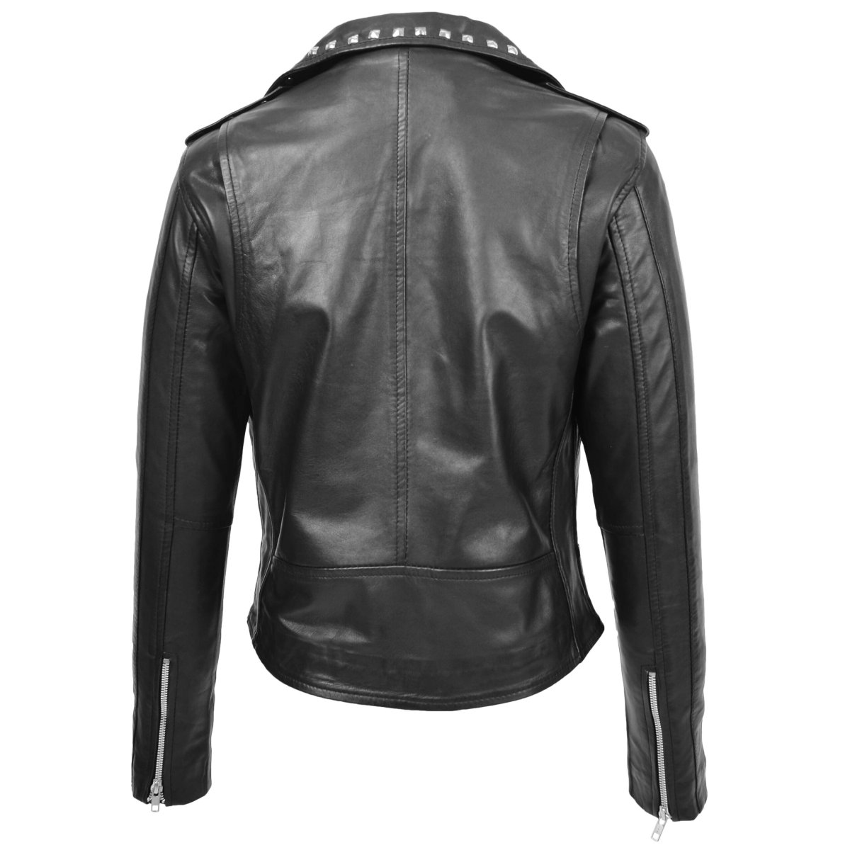 BUNERI Chaqueta Mujer Cuero Tachonada Estilo Brando Negra - Imagen 3