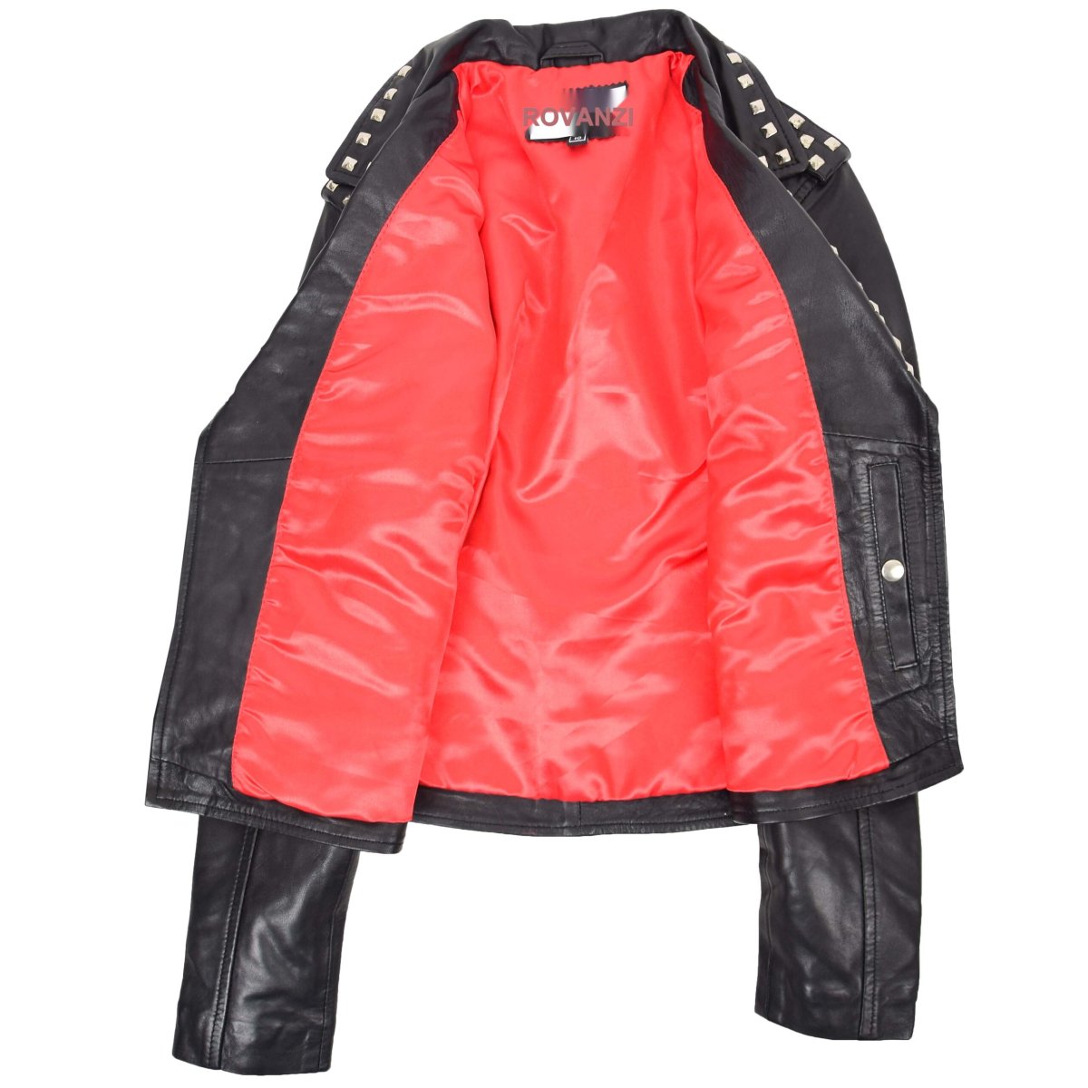 BUNERI Chaqueta Mujer Cuero Tachonada Estilo Brando Negra - Imagen 7