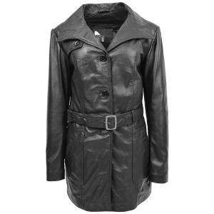BUNERI Trench de Cuero para Mujer Shania Negro con Cinturón