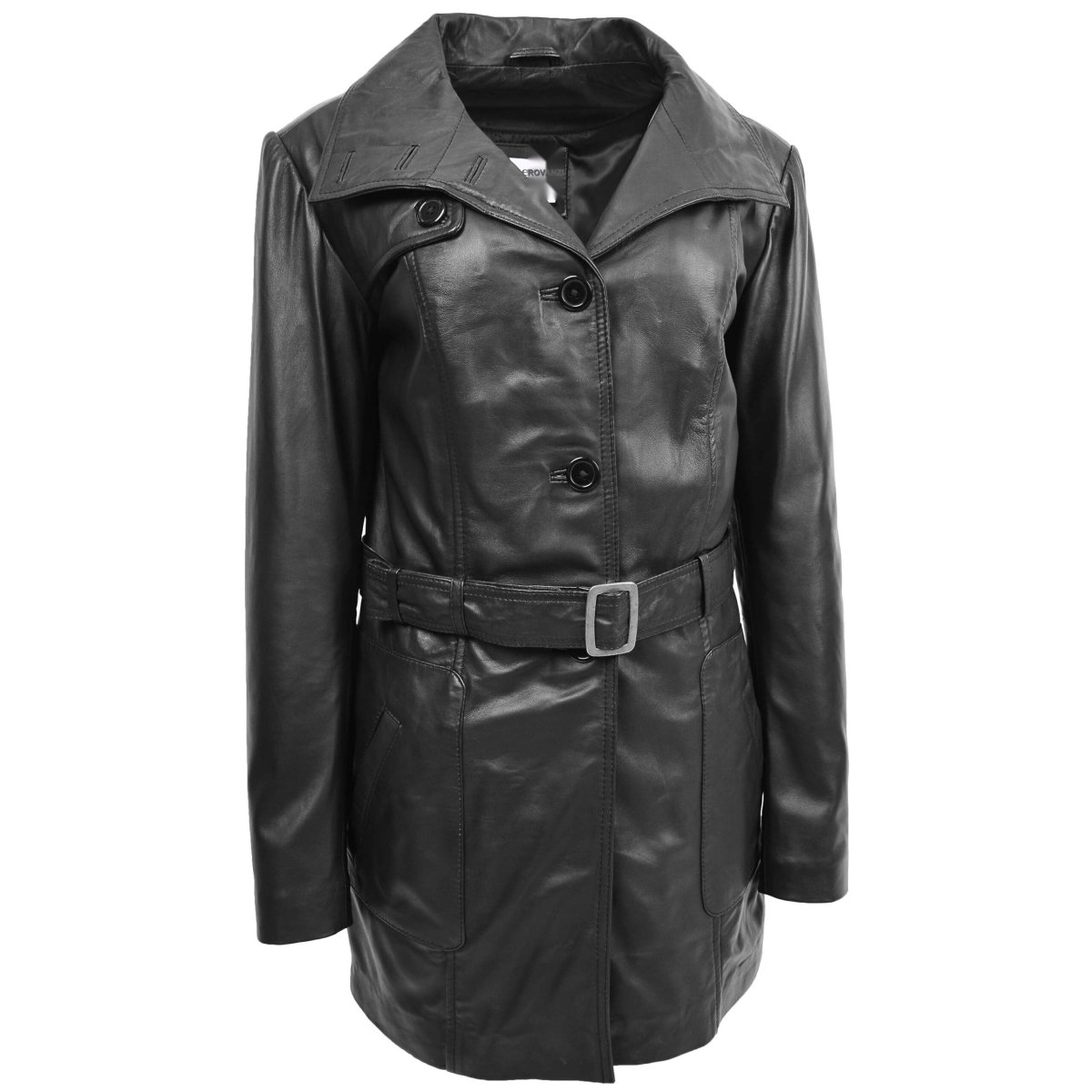 BUNERI Trench de Cuero para Mujer Shania Negro con Cinturón - Imagen 4