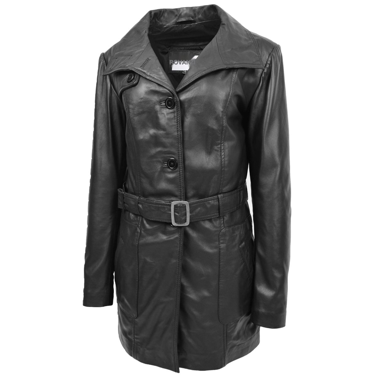 BUNERI Trench de Cuero para Mujer Shania Negro con Cinturón - Imagen 5