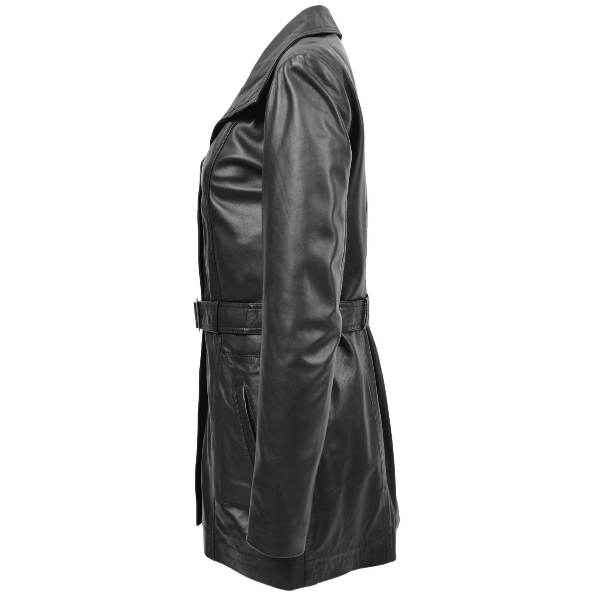 BUNERI Trench de Cuero para Mujer Shania Negro con Cinturón - Imagen 6