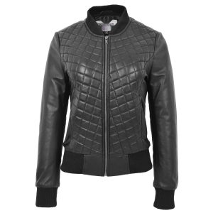 BUNERI Bomber Acolchada Sally de Cuero Negro Varsity