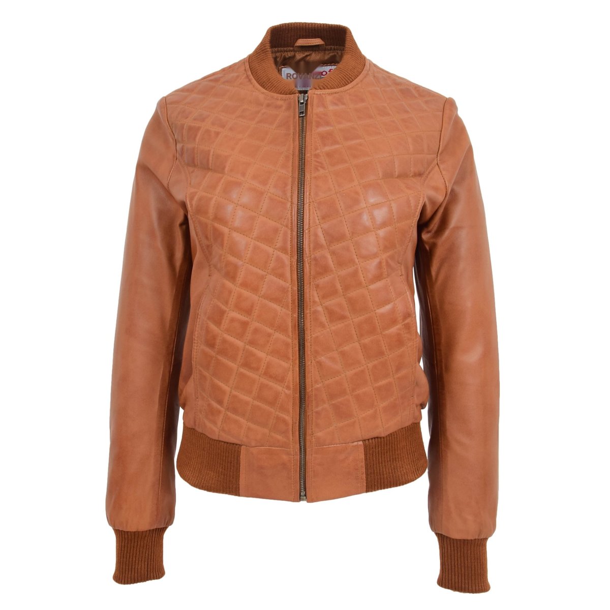 BUNERI Chaqueta Mujer Cuero Bomber Varsity Acolchado Marron Claro - Imagen 2