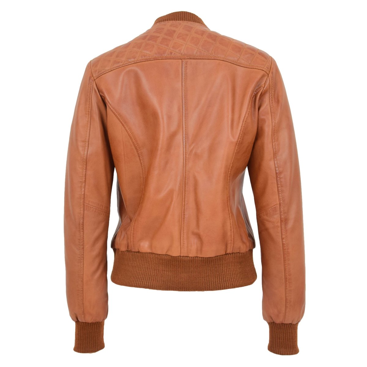 BUNERI Chaqueta Mujer Cuero Bomber Varsity Acolchado Marron Claro - Imagen 3