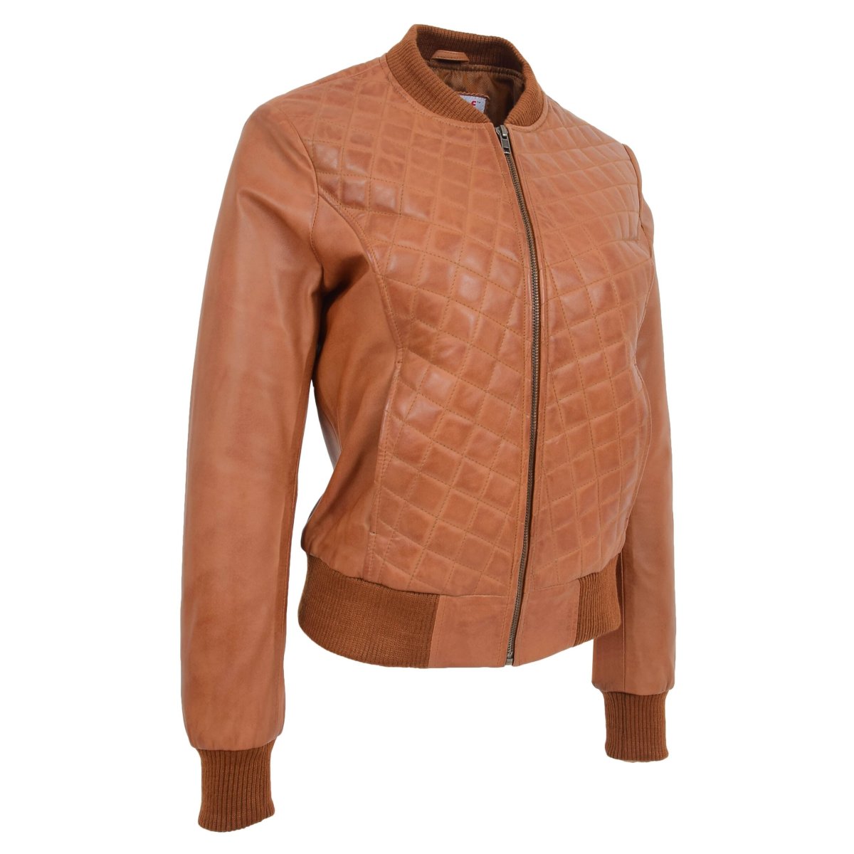 BUNERI Chaqueta Mujer Cuero Bomber Varsity Acolchado Marron Claro - Imagen 5