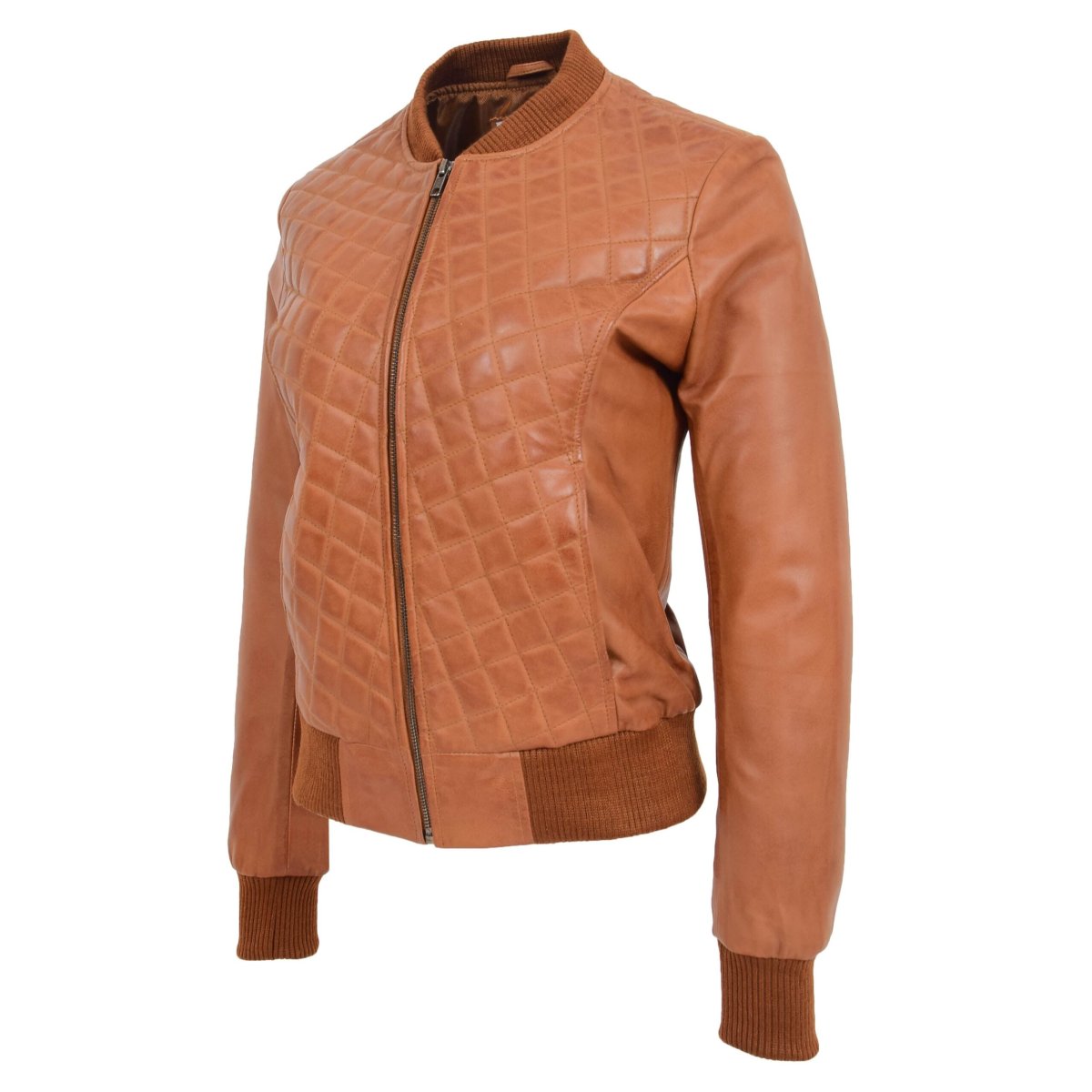 BUNERI Chaqueta Mujer Cuero Bomber Varsity Acolchado Marron Claro - Imagen 6
