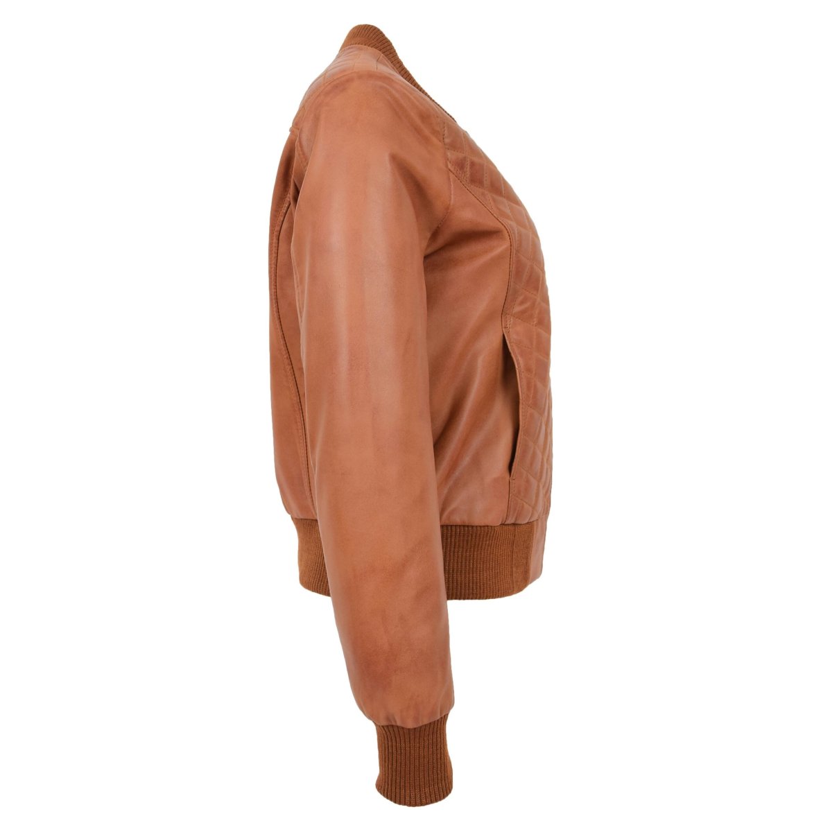 BUNERI Chaqueta Mujer Cuero Bomber Varsity Acolchado Marron Claro - Imagen 7
