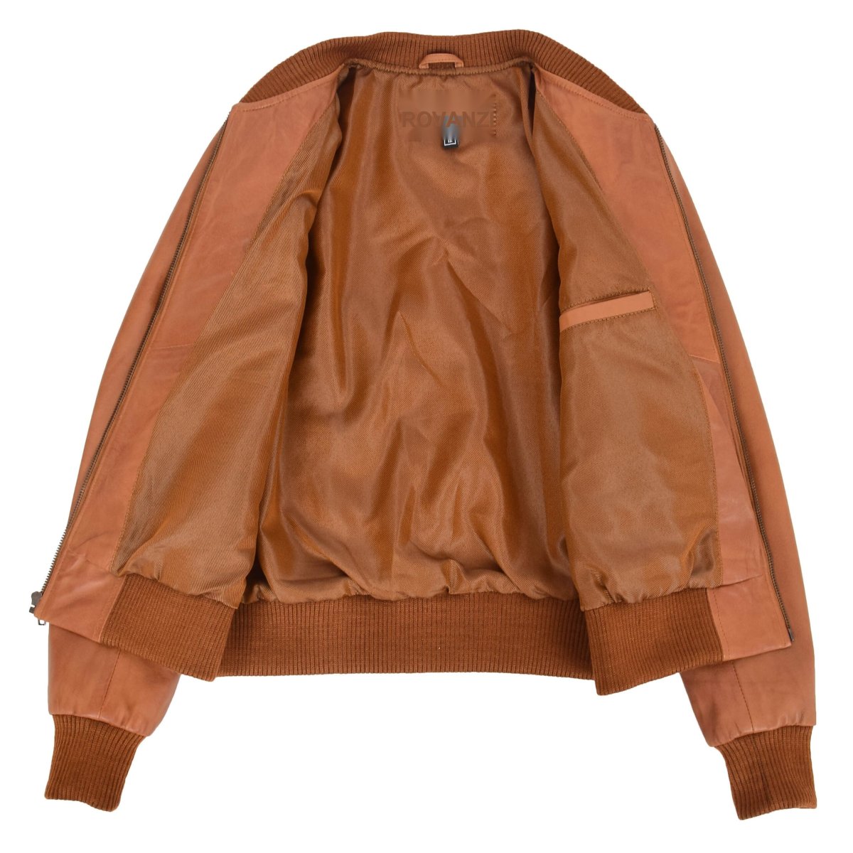 BUNERI Chaqueta Mujer Cuero Bomber Varsity Acolchado Marron Claro - Imagen 8