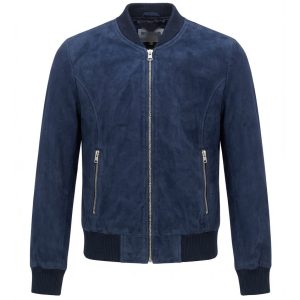 BUNERI Cazadora Bomber de Ante Azul para Mujer Estilo MA-1