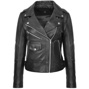 BUNERI Chaqueta Biker Remi de Cuero Negro Cross-Zip