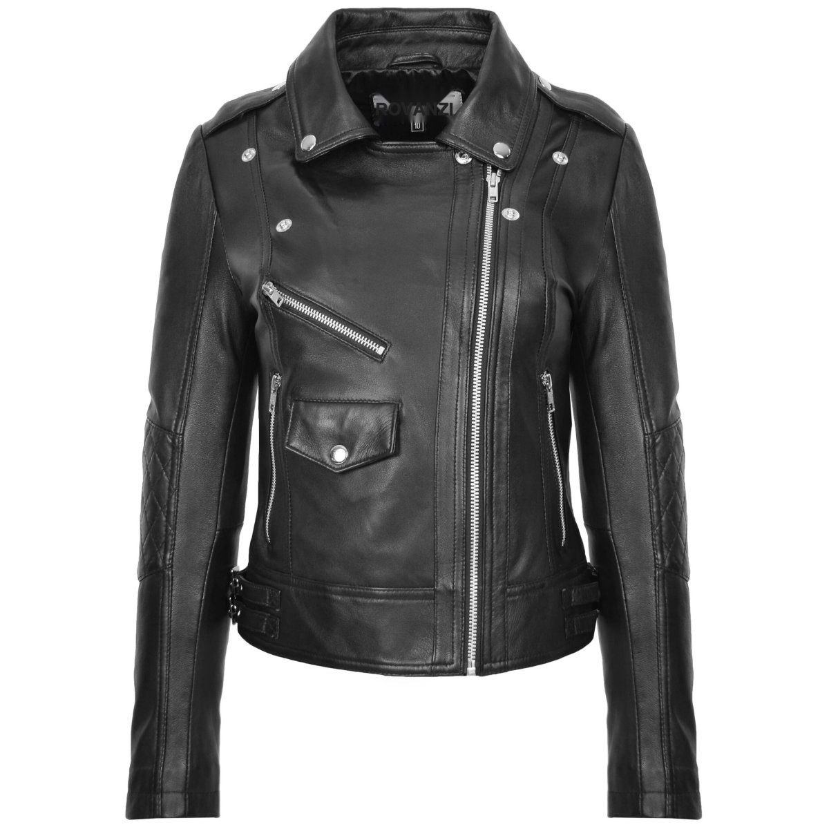 BUNERI Chaqueta Biker Remi de Cuero Negro Cross-Zip - Imagen 4