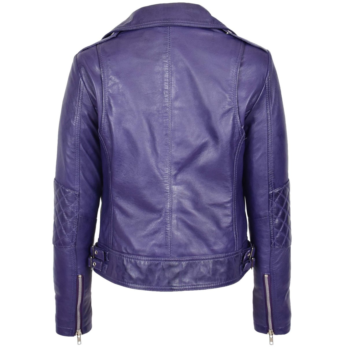 BUNERI Chaqueta Biker Mujer Cuero Auténtico Morado Cremallera - Imagen 3