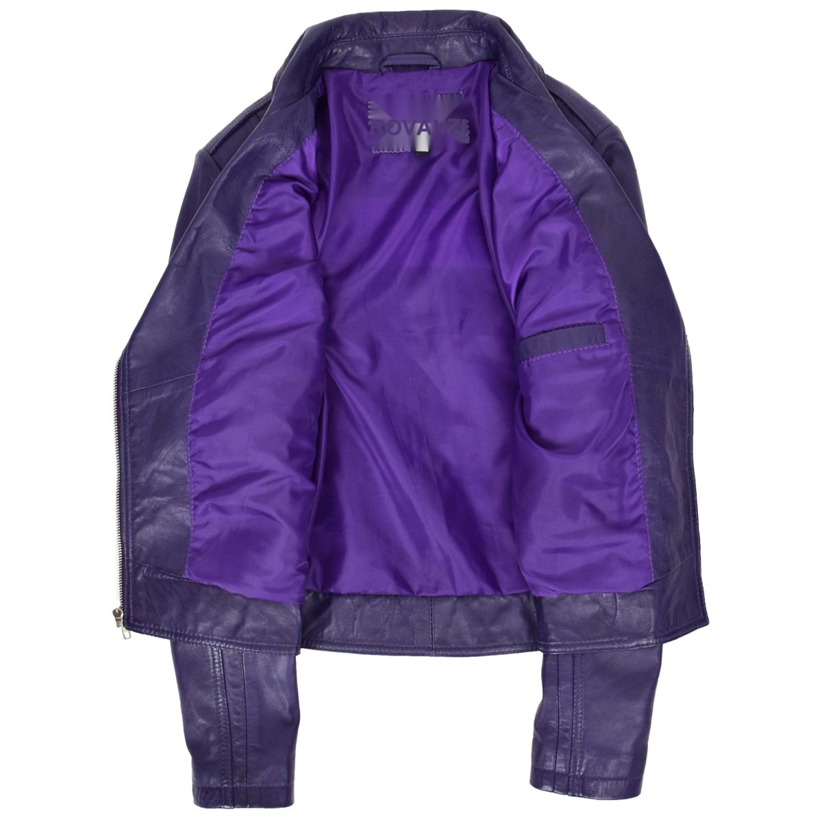 BUNERI Chaqueta Biker Mujer Cuero Auténtico Morado Cremallera - Imagen 8