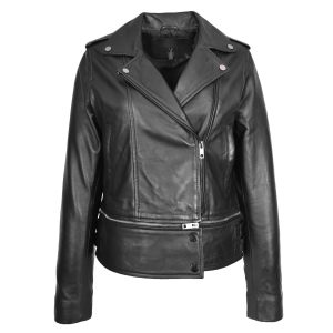 BUNERI Chaqueta Biker de Cuero Negro 2-en-1 Corta para Mujer