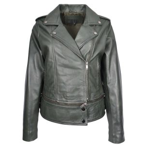 BUNERI Biker de Cuero Bianca Verde 2-en-1 Estilo Cropped