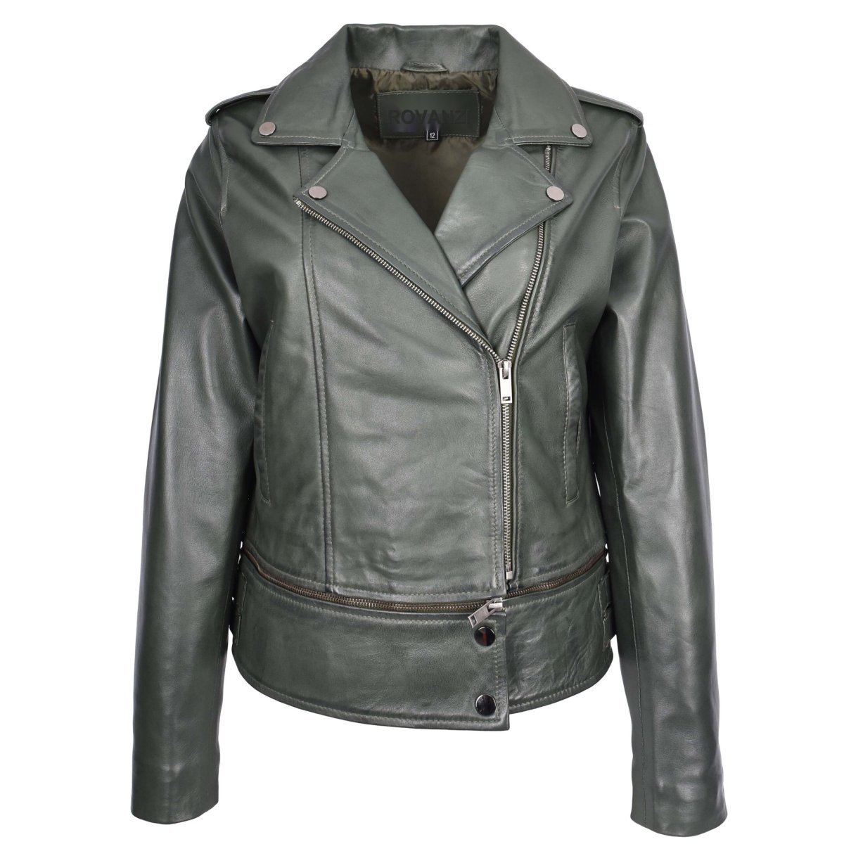 BUNERI Biker de Cuero Bianca Verde 2-en-1 Estilo Cropped - Imagen 2