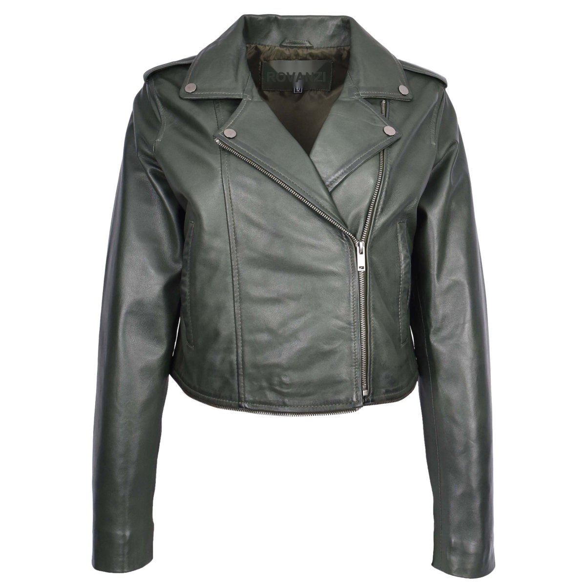 BUNERI Biker de Cuero Bianca Verde 2-en-1 Estilo Cropped - Imagen 6