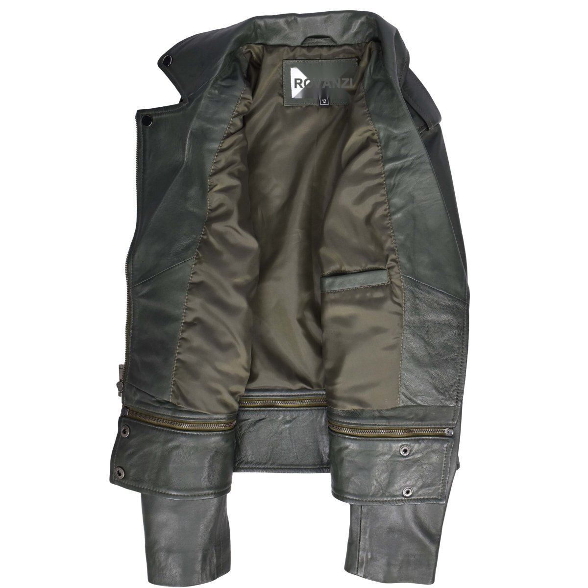 BUNERI Biker de Cuero Bianca Verde 2-en-1 Estilo Cropped - Imagen 7