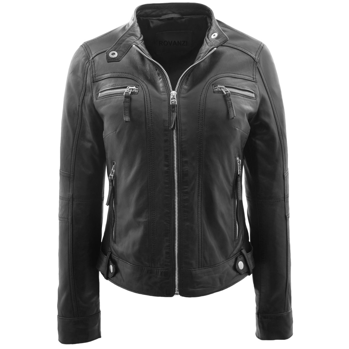 BUNERI Chaqueta Biker de Cuero Annie Negro Estilo Casual - Imagen 2