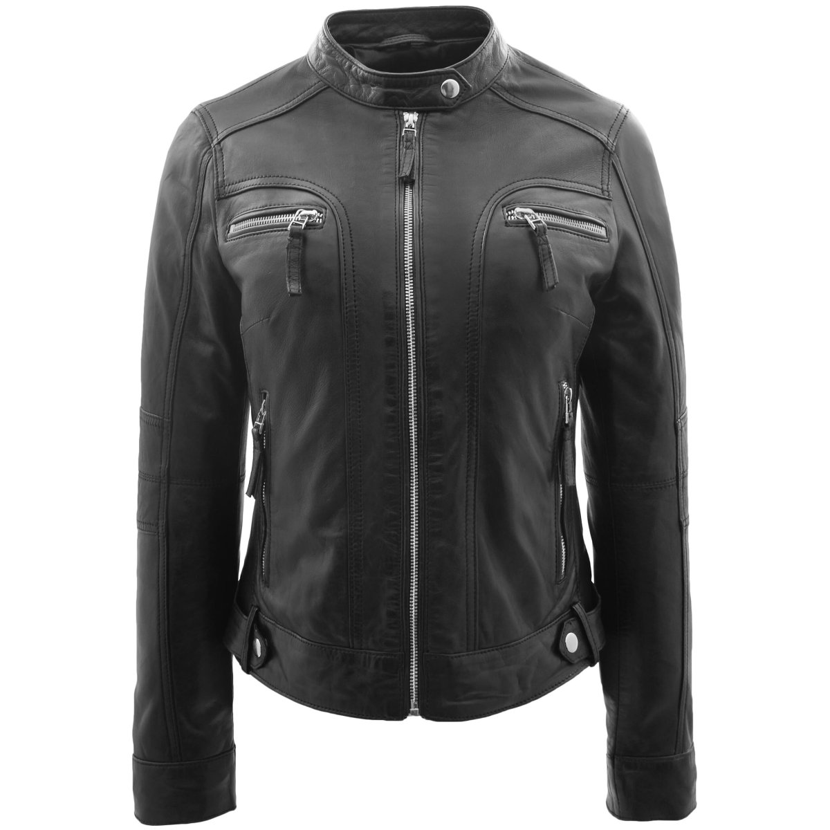 BUNERI Chaqueta Biker de Cuero Annie Negro Estilo Casual - Imagen 4