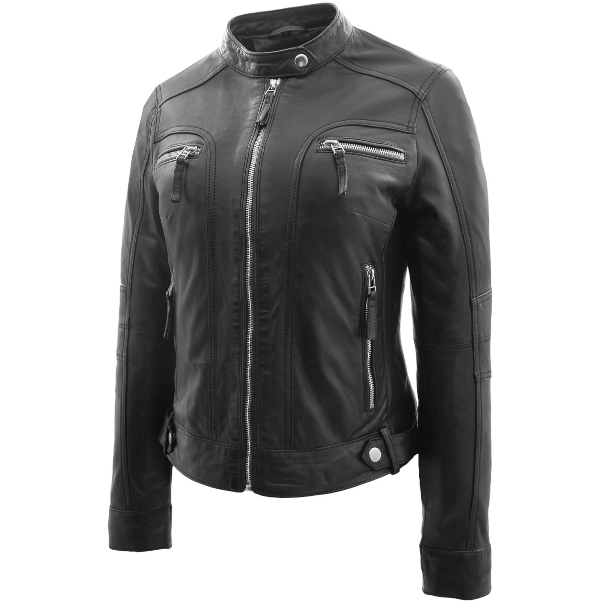 BUNERI Chaqueta Biker de Cuero Annie Negro Estilo Casual - Imagen 5
