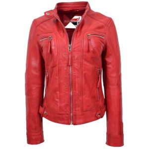 BUNERI Biker de Cuero Casual Annie Roja