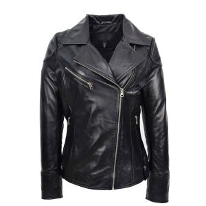 BUNERI Biker de Cuero Negro Cereza con Cierre Cruzado