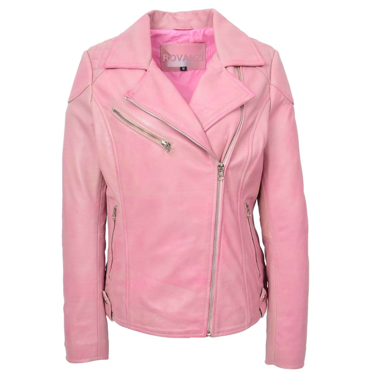 BUNERI Chaqueta Biker para Mujer en Cuero Auténtico Color Cereza